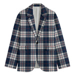 Blue White And Red Tartan Pattern Print Men's Blazer