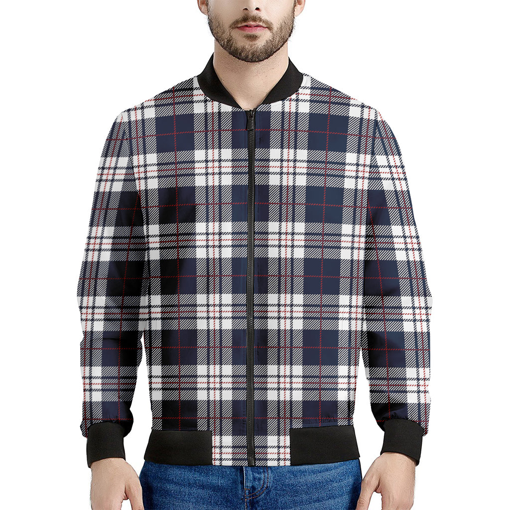 Blue White And Red Tartan Pattern Print Men's Bomber Jacket