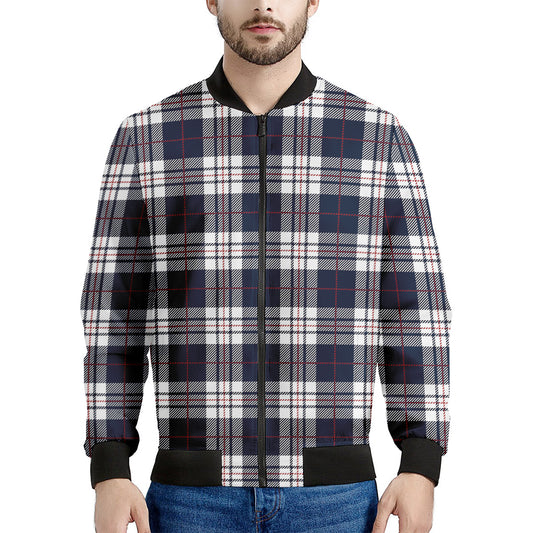Blue White And Red Tartan Pattern Print Men's Bomber Jacket