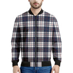 Blue White And Red Tartan Pattern Print Men's Bomber Jacket