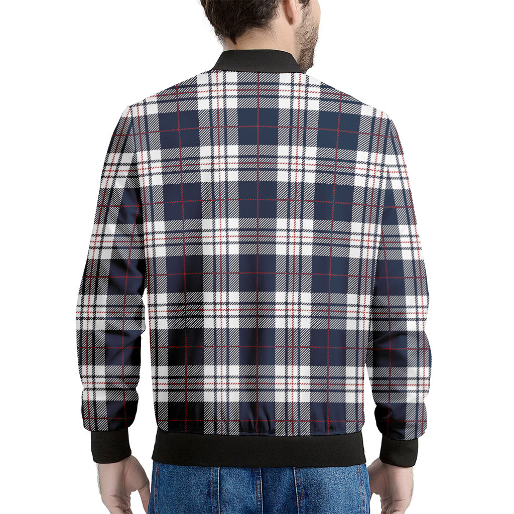 Blue White And Red Tartan Pattern Print Men's Bomber Jacket