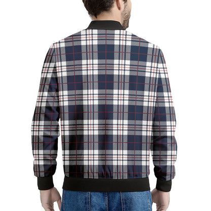 Blue White And Red Tartan Pattern Print Men's Bomber Jacket