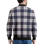 Blue White And Red Tartan Pattern Print Men's Bomber Jacket