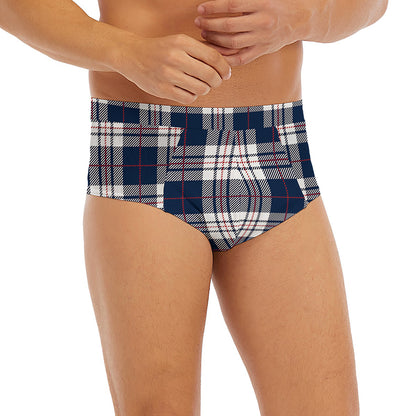 Blue White And Red Tartan Pattern Print Men's Briefs
