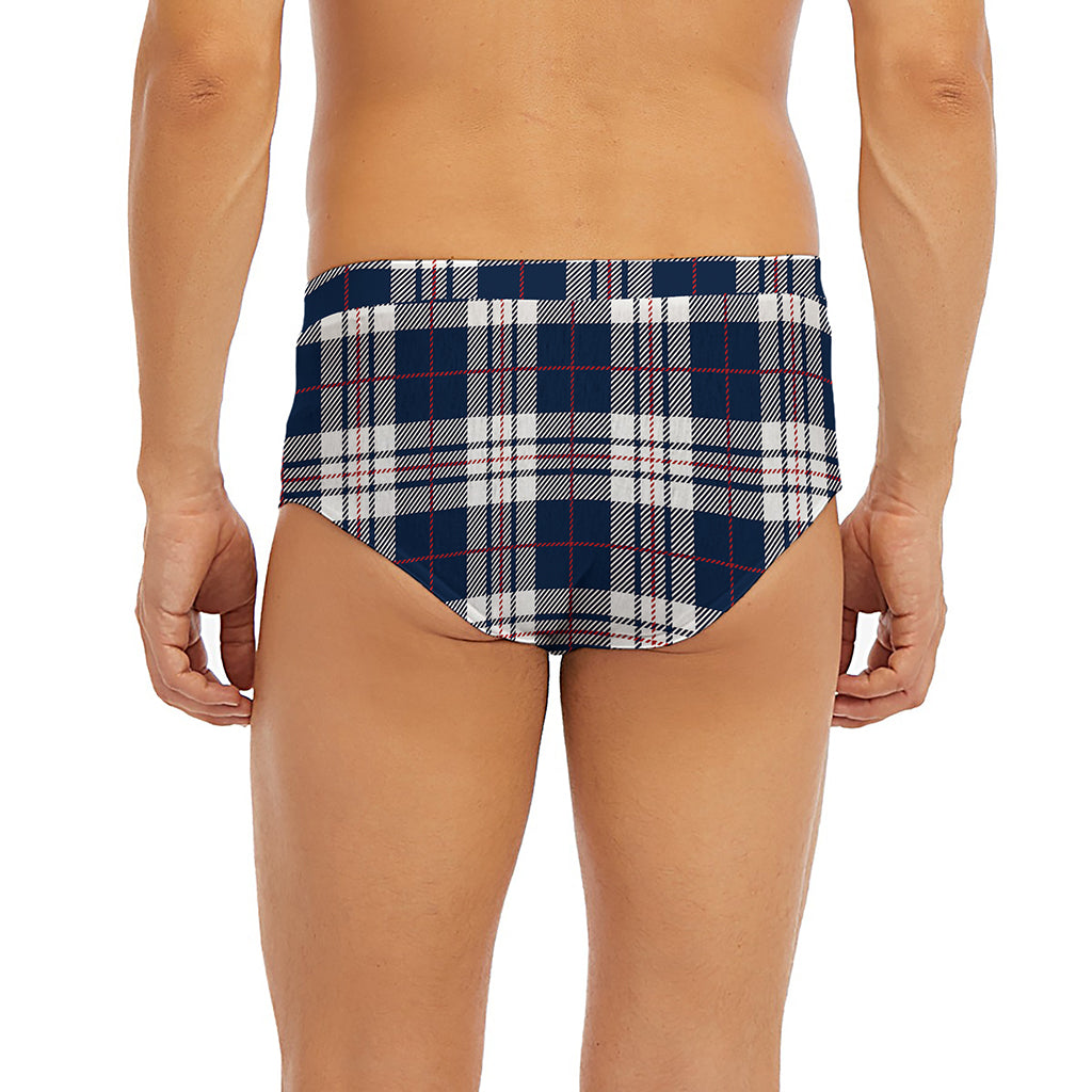 Blue White And Red Tartan Pattern Print Men's Briefs