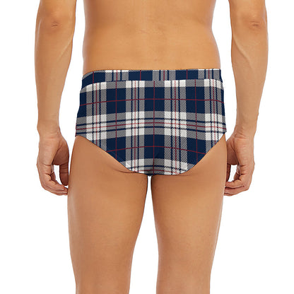 Blue White And Red Tartan Pattern Print Men's Briefs