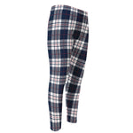 Blue White And Red Tartan Pattern Print Men's Compression Pants