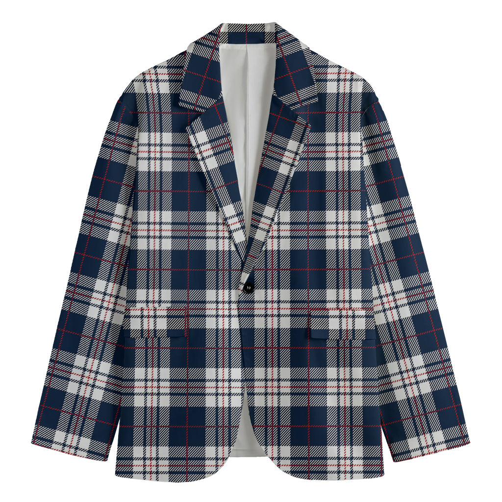 Blue White And Red Tartan Pattern Print Men's Cotton Blazer