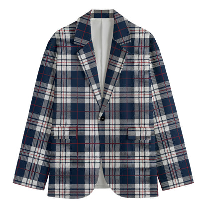 Blue White And Red Tartan Pattern Print Men's Cotton Blazer