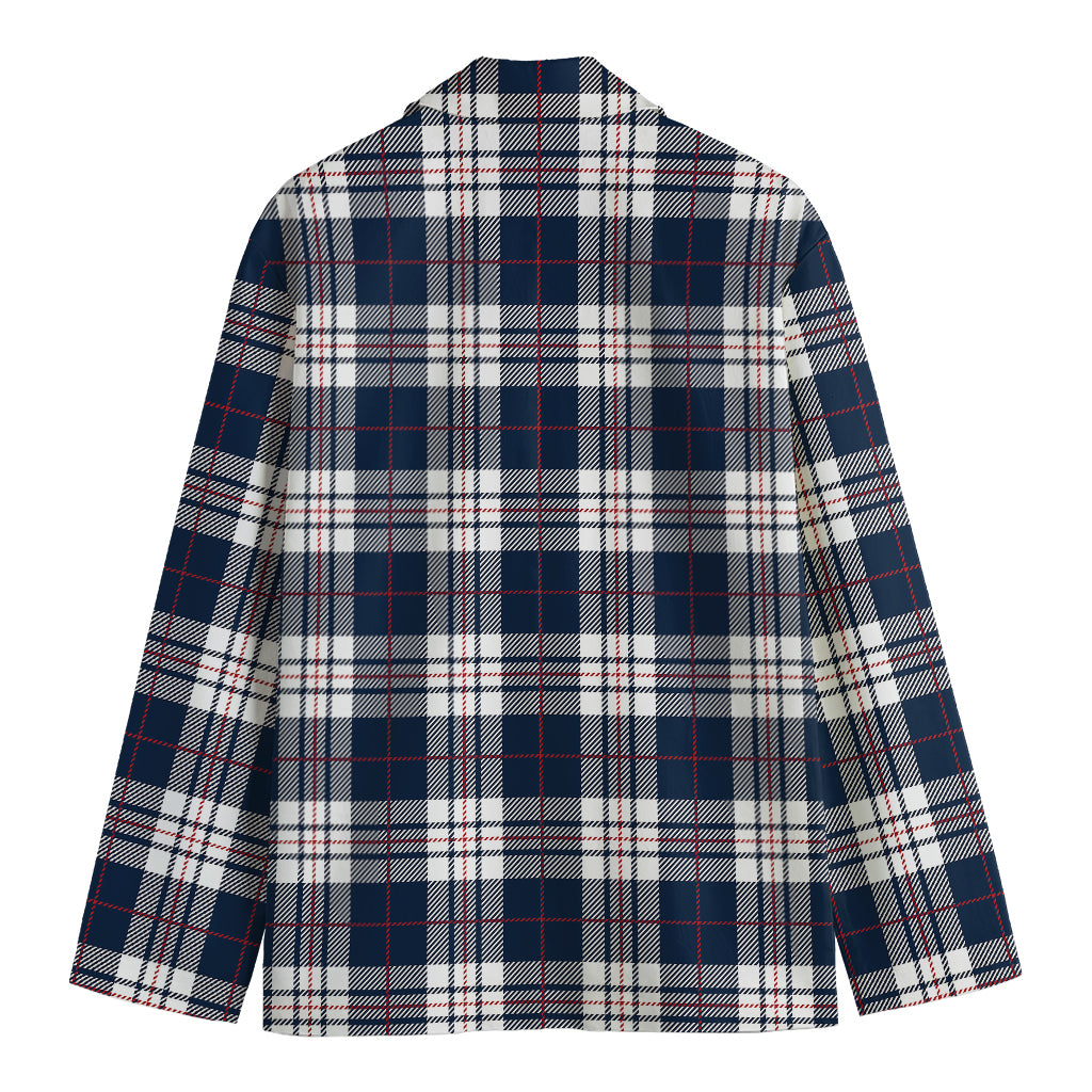 Blue White And Red Tartan Pattern Print Men's Cotton Blazer