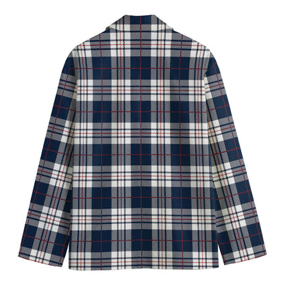 Blue White And Red Tartan Pattern Print Men's Cotton Blazer