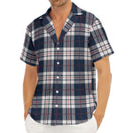 Blue White And Red Tartan Pattern Print Men's Deep V-Neck Shirt