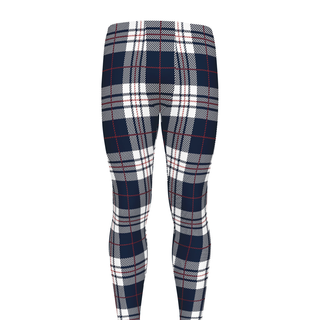 Blue White And Red Tartan Pattern Print Men's leggings