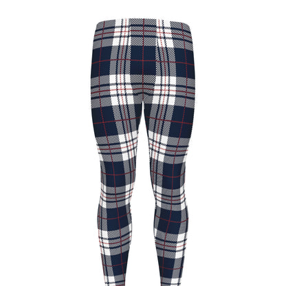 Blue White And Red Tartan Pattern Print Men's leggings