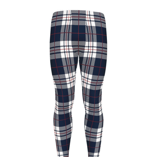 Blue White And Red Tartan Pattern Print Men's leggings
