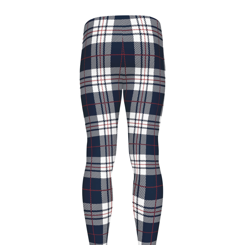Blue White And Red Tartan Pattern Print Men's leggings