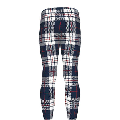 Blue White And Red Tartan Pattern Print Men's leggings