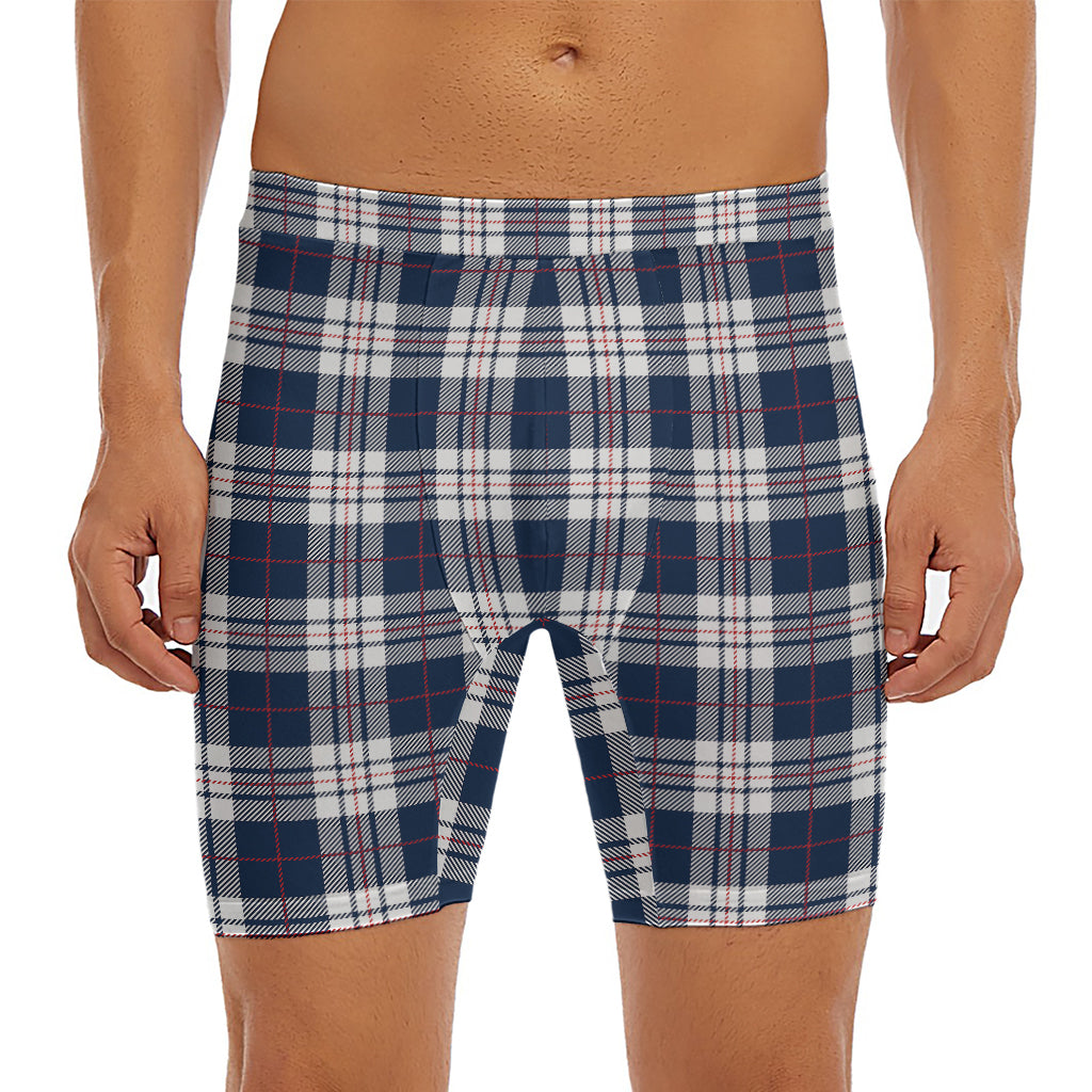 Blue White And Red Tartan Pattern Print Men's Long Boxer Briefs