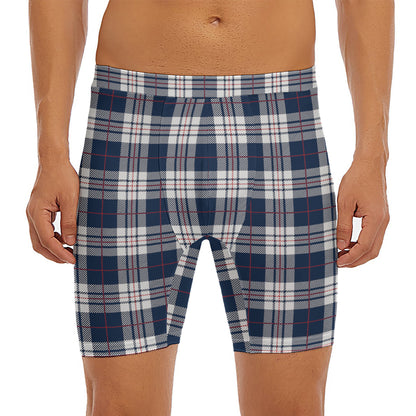 Blue White And Red Tartan Pattern Print Men's Long Boxer Briefs