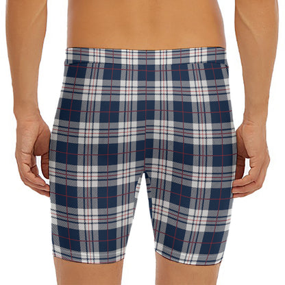 Blue White And Red Tartan Pattern Print Men's Long Boxer Briefs