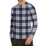 Blue White And Red Tartan Pattern Print Men's Long Sleeve Rash Guard