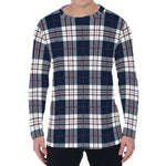 Blue White And Red Tartan Pattern Print Men's Long Sleeve T-Shirt