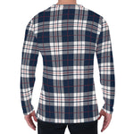 Blue White And Red Tartan Pattern Print Men's Long Sleeve T-Shirt