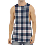 Blue White And Red Tartan Pattern Print Men's Muscle Tank Top