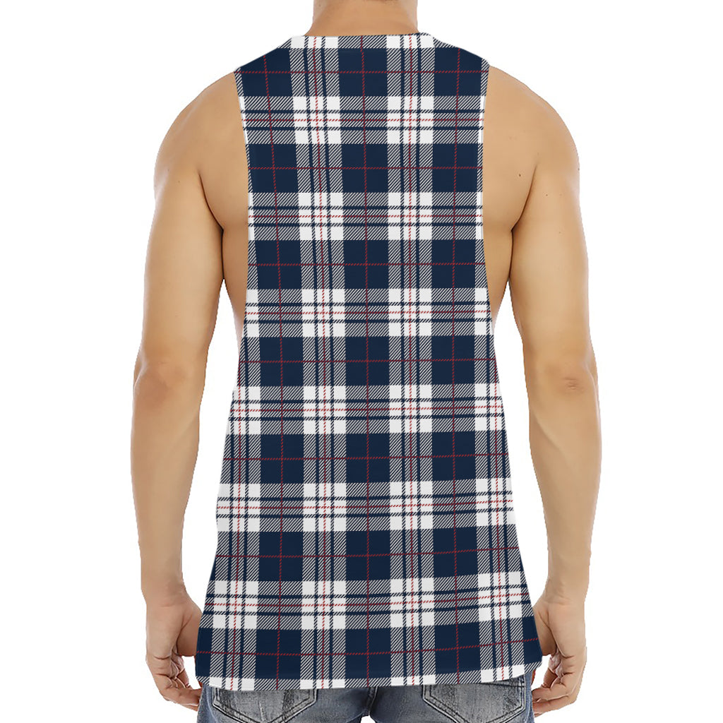 Blue White And Red Tartan Pattern Print Men's Muscle Tank Top