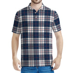 Blue White And Red Tartan Pattern Print Men's Polo Shirt