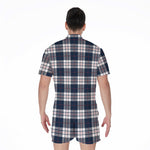 Blue White And Red Tartan Pattern Print Men's Rompers