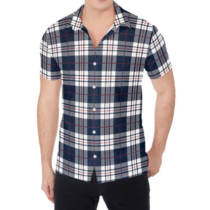 Blue White And Red Tartan Pattern Print Men's Shirt
