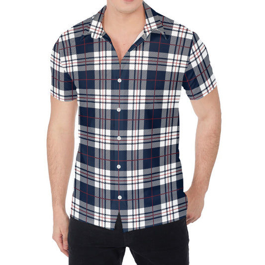 Blue White And Red Tartan Pattern Print Men's Shirt