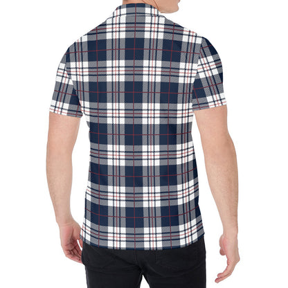 Blue White And Red Tartan Pattern Print Men's Shirt
