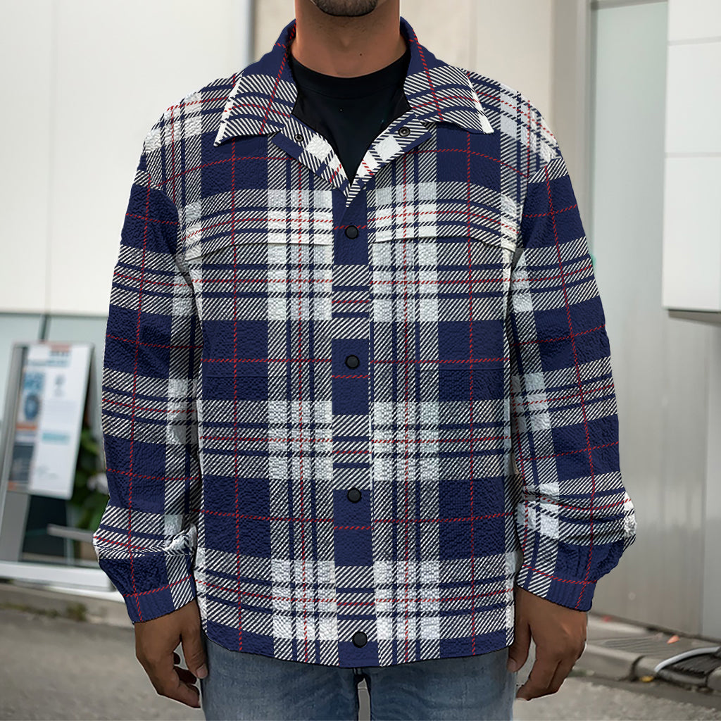 Blue White And Red Tartan Pattern Print Men's Shirt Jacket