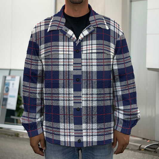 Blue White And Red Tartan Pattern Print Men's Shirt Jacket