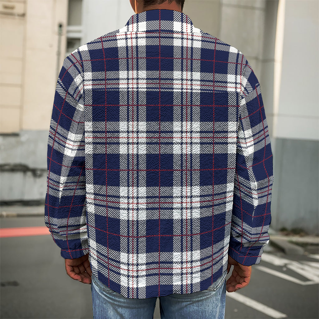 Blue White And Red Tartan Pattern Print Men's Shirt Jacket