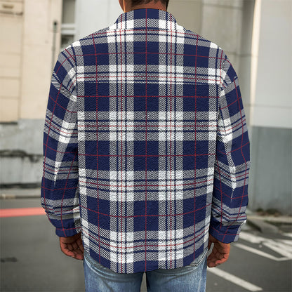 Blue White And Red Tartan Pattern Print Men's Shirt Jacket