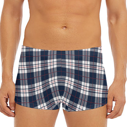 Blue White And Red Tartan Pattern Print Men's Short Boxer Briefs