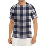 Blue White And Red Tartan Pattern Print Men's Short Sleeve Rash Guard