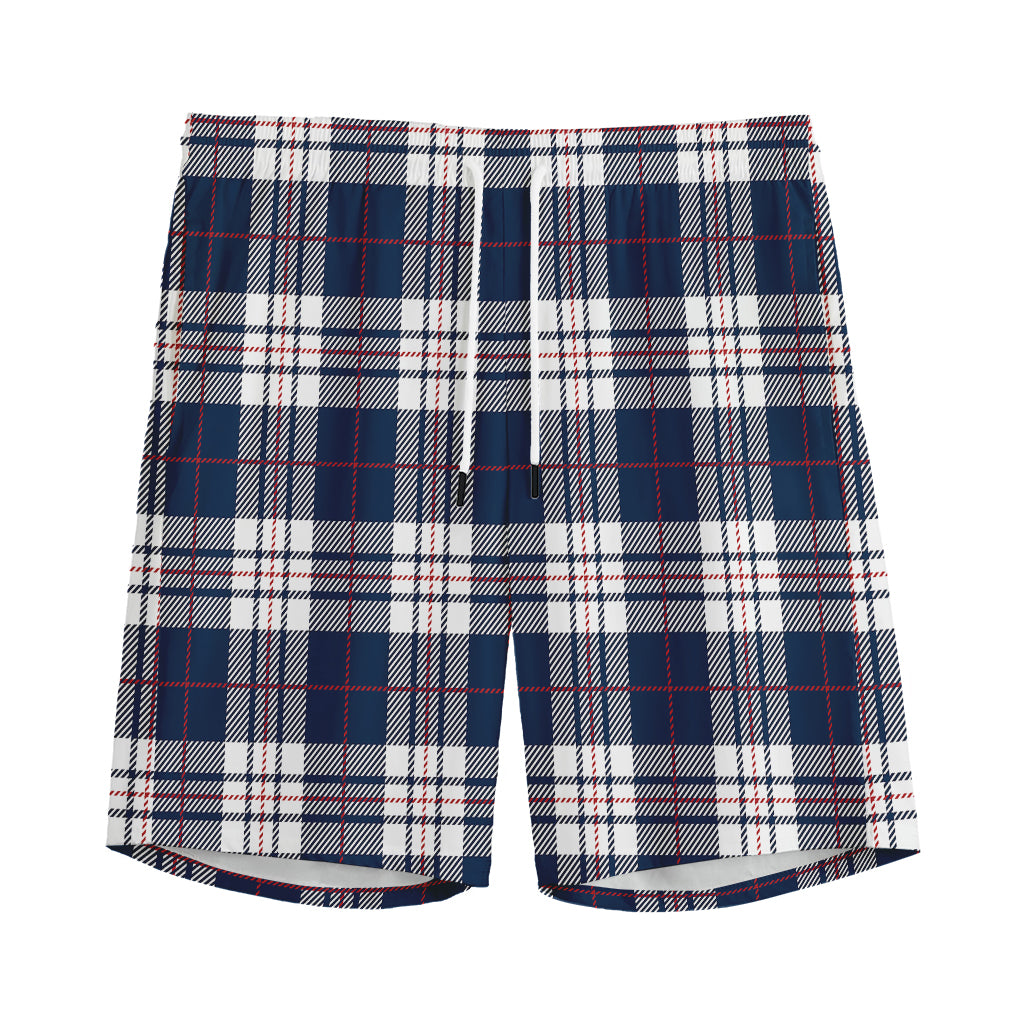 Blue White And Red Tartan Pattern Print Men's Sports Shorts