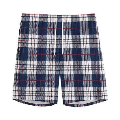 Blue White And Red Tartan Pattern Print Men's Sports Shorts