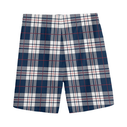 Blue White And Red Tartan Pattern Print Men's Sports Shorts