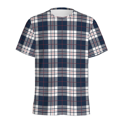 Blue White And Red Tartan Pattern Print Men's Sports T-Shirt