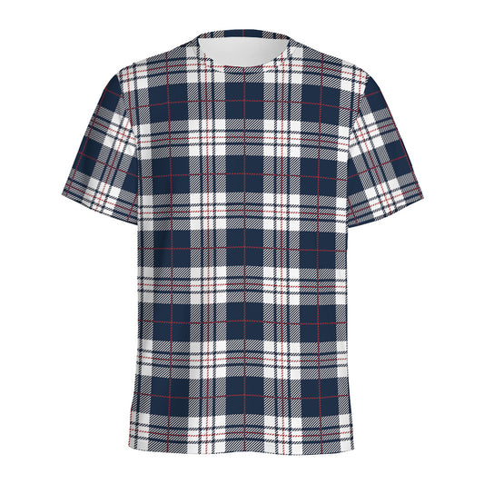 Blue White And Red Tartan Pattern Print Men's Sports T-Shirt