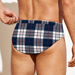 Blue White And Red Tartan Pattern Print Men's Swim Briefs