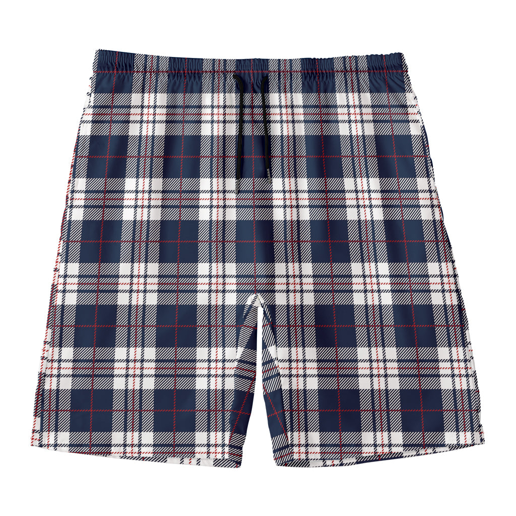 Blue White And Red Tartan Pattern Print Men's Swim Trunks