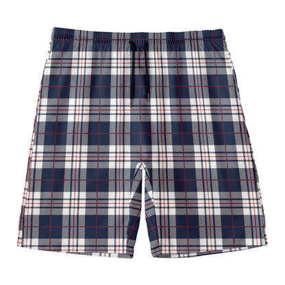 Blue White And Red Tartan Pattern Print Men's Swim Trunks