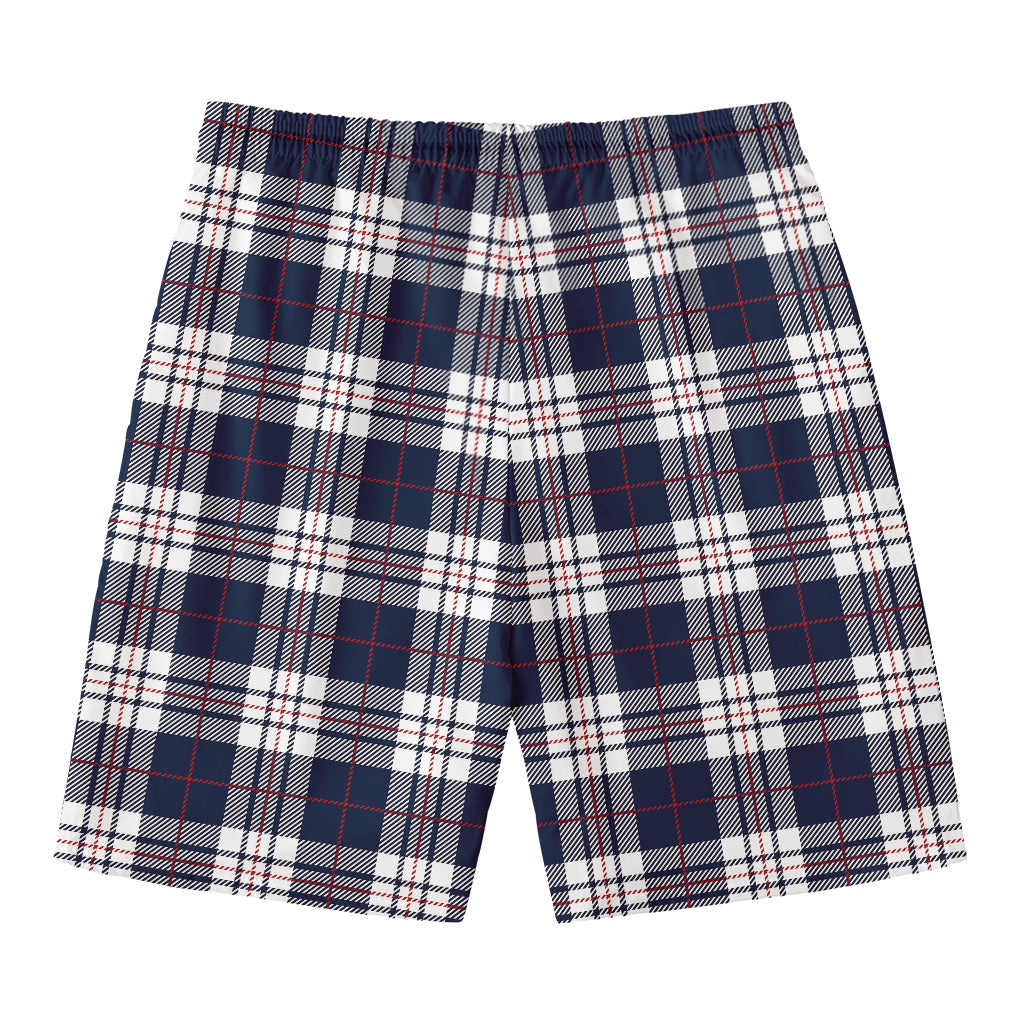 Blue White And Red Tartan Pattern Print Men's Swim Trunks