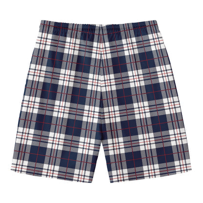 Blue White And Red Tartan Pattern Print Men's Swim Trunks